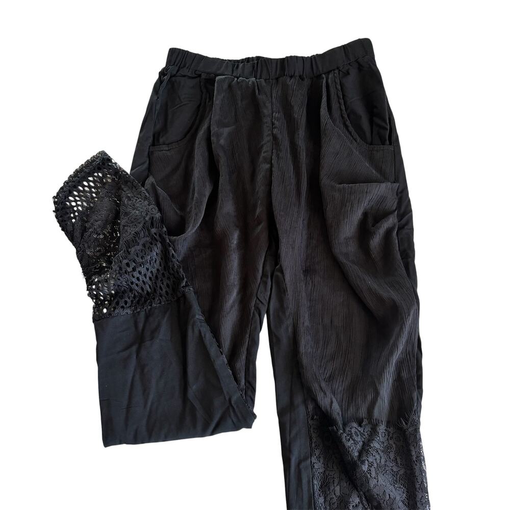 Pretty Angel Black Linen Blend Pull On Tapered Pants Womens Small Artsy Eclectic